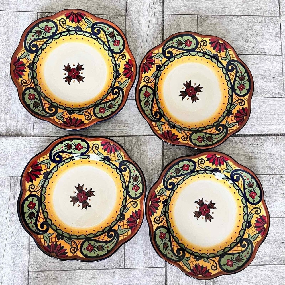 Corsica Home Crown Jewel Hand Painted Salad Plates Set 4 Scalloped‎ Paisley B291